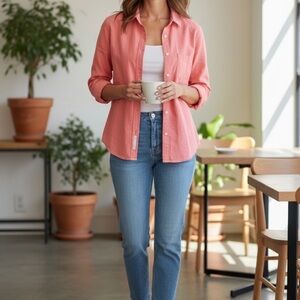 Frank & Eileen Coral Relaxed Button-Up Shirt